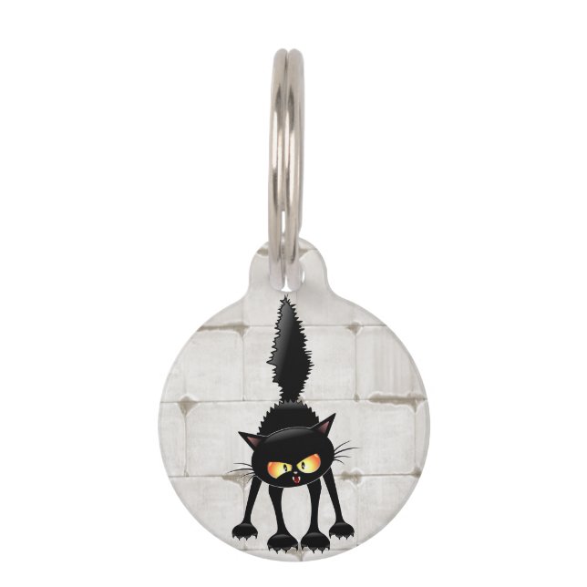 Funny Fierce Black Cat Cartoon  Pet Tag (Front)
