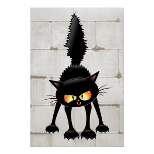 Funny Fierce Black Cat Cartoon  Poster