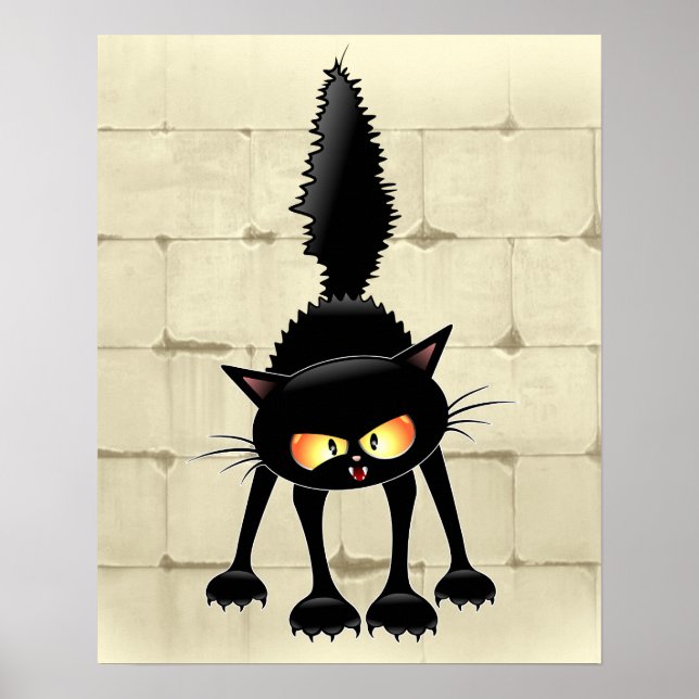 Funny Fierce Black Cat Cartoon  Poster (Front)