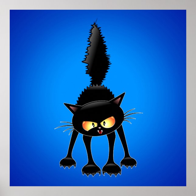 Funny Fierce Black Cat Cartoon posters (Front)
