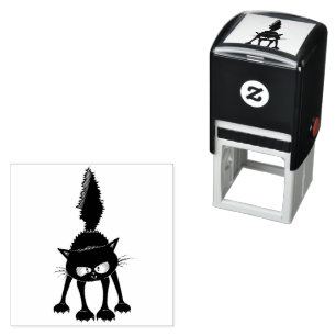 Funny Fierce Black Cat Cartoon  Self-inking Stamp