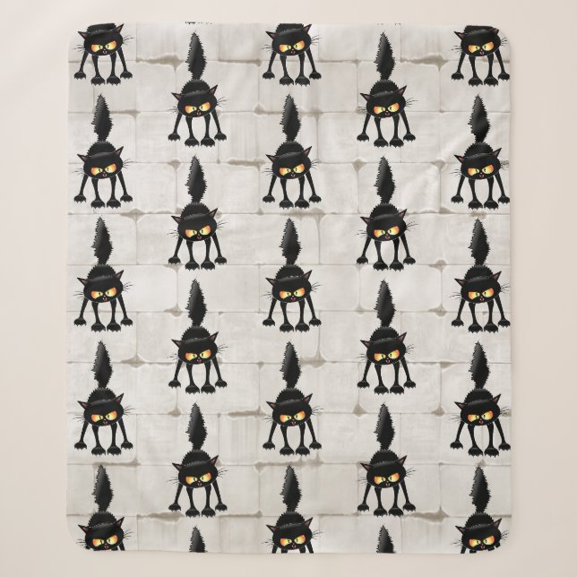 Funny Fierce Black Cat Cartoon  Sherpa Blanket (Front)