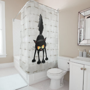 Funny Fierce Black Cat Cartoon  Shower Curtain