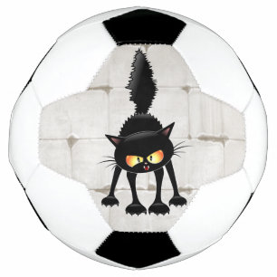 Funny Fierce Black Cat Cartoon Soccer Ball