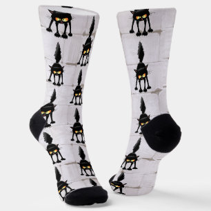 Funny Fierce Black Cat Cartoon  Socks