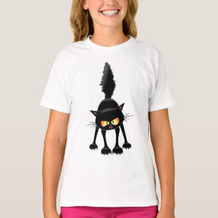Funny Fierce Black Cat Cartoon  T-Shirt