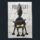 Funny Fierce Black Cat Cartoon  Tea Towel<br><div class="desc">Funny Fierce Black Cat Cartoon Character looking menacing. Original Vector Art Design © BluedarkArt TheChameleonArt.</div>
