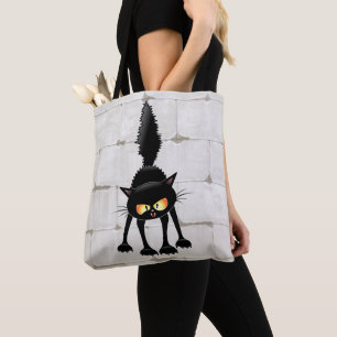 Funny Fierce Black Cat Cartoon  Tote Bag