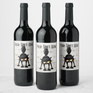 Funny Fierce Black Cat Cartoon  Wine Label