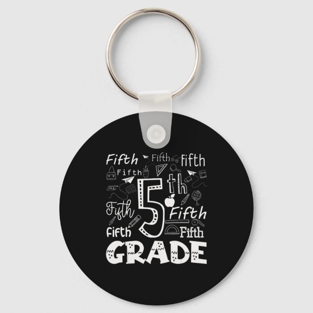 Funny Fifth Grade Doodle Tygraphy Birthday Design  Key Ring (Front)