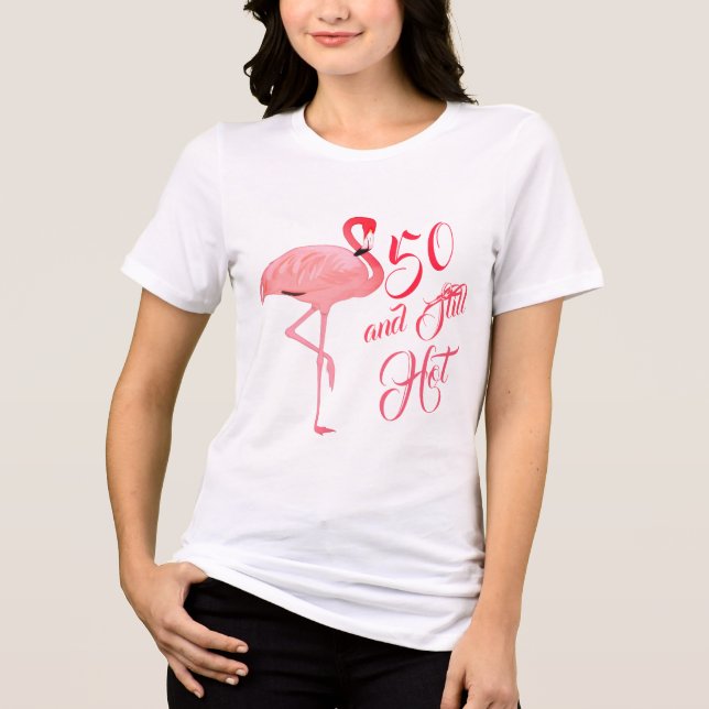 Funny Fiftieth 50th Birthday Flamingo Tri-Blend Shirt (Front)
