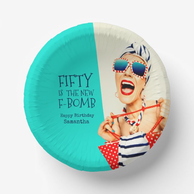 Funny Fifty is the New F-Bomb Birthday Party Paper Plate (Front)