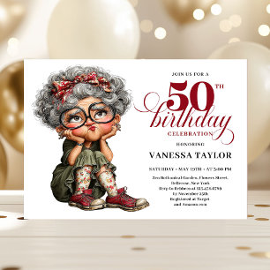 Funny fifty woman humor invite whimsical theme