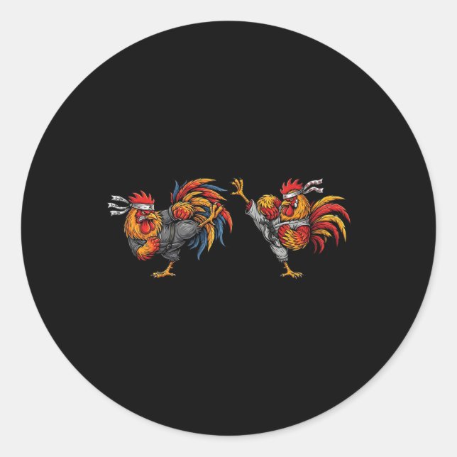 Funny Fighting Karate Chicken Rooster Fighter Meme Classic Round Sticker (Front)