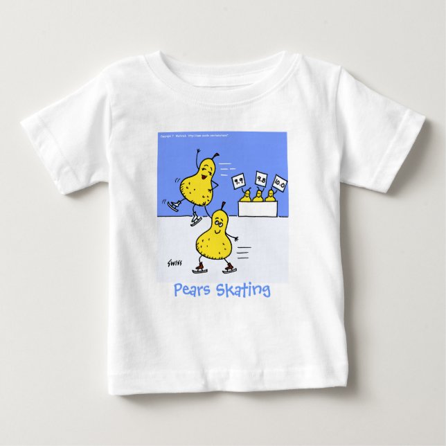 Funny Figure Skaters Cute Cartoon Pears Skating Baby T-Shirt (Front)