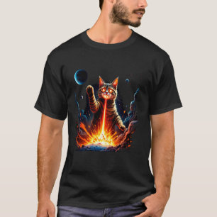 Funny Fire Breathing Cat Space Lover Joke UFO Beli T-Shirt