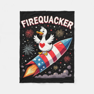 Funny Firecracker Duck Goose 4th Of July Patriotic Fleece Blanket