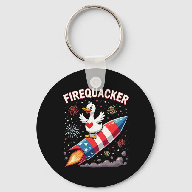 Funny Firecracker Duck Goose 4th Of July Patriotic Key Ring (Front)