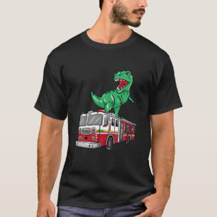 Funny Firefighter Dinosaur Lover on Firetruck Dino T-Shirt