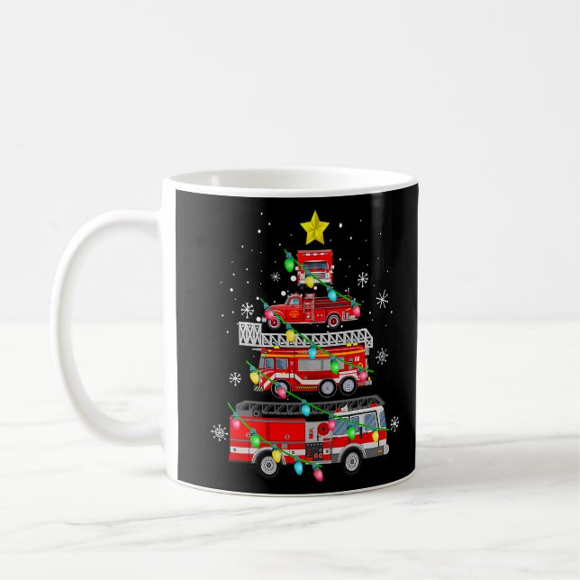 Funny Firefighter Fire Truck Christmas Tree Xmas T Coffee Mug (Left)