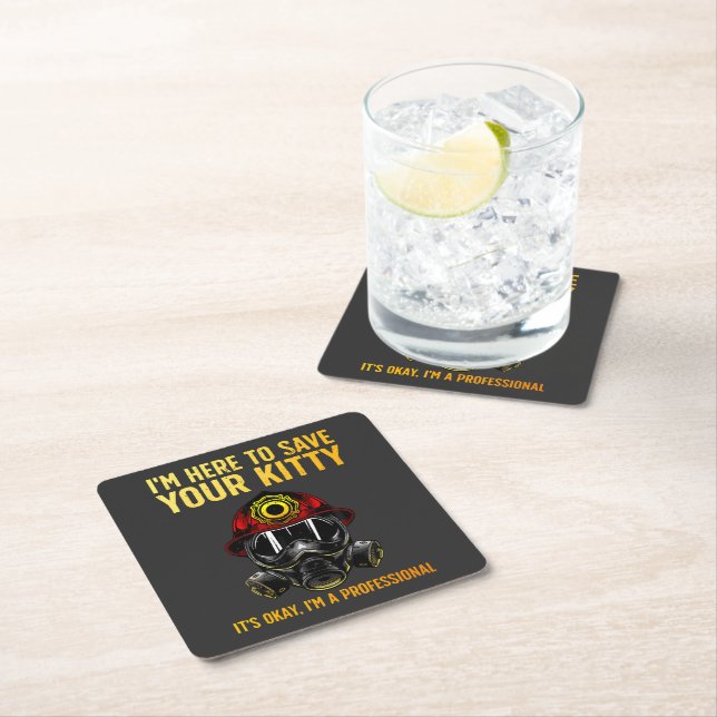 Funny Firefighter For Fireman Square Paper Coaster (Insitu)
