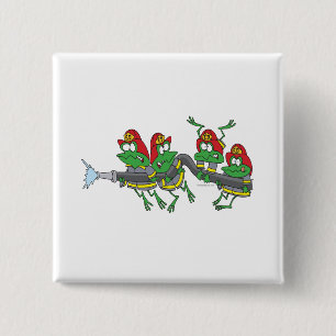 funny firefighter froggy frogs 15 cm square badge