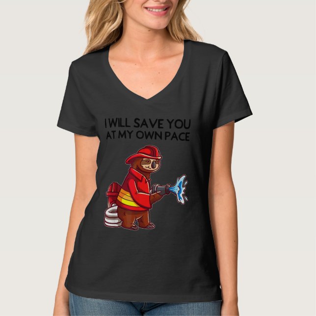 Funny Firefighter Sloth Kids  For Fireman Boys T-Shirt (Front)