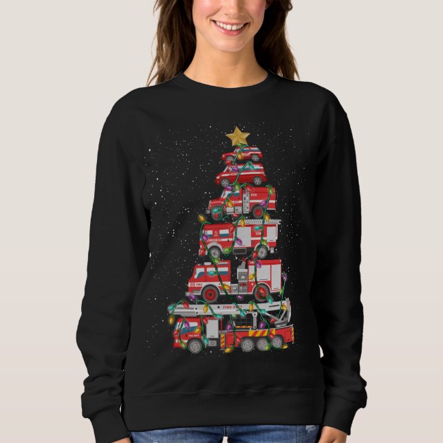 Funny Firefighter Tree Fire Truck Christmas Merry  Sweatshirt (Front)