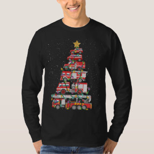 Funny Firefighter Tree Fire Truck Christmas Merry  T-Shirt