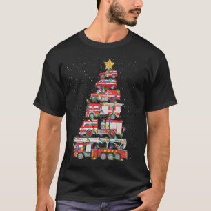 Funny Firefighter Tree Fire Truck Christmas Merry T-Shirt