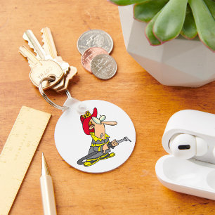 Funny Firefighter with Hose Emergency Responder  Key Ring
