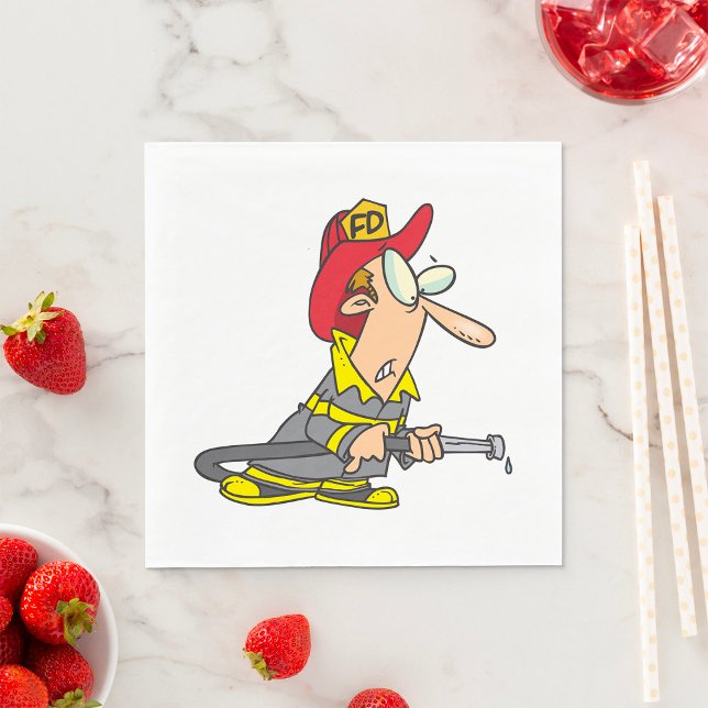 Funny Firefighter with Hose Emergency Responder  Napkin (Creator Uploaded)