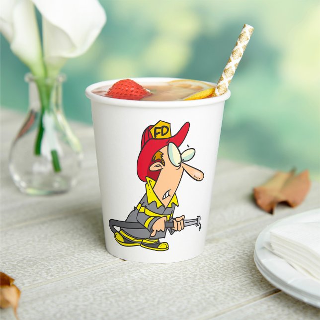 Funny Firefighter with Hose Emergency Responder  Paper Cups (Creator Uploaded)