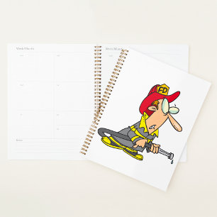 Funny Firefighter with Hose Emergency Responder  Planner