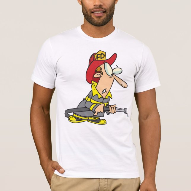 Funny Firefighter with Hose Emergency Responder  T-Shirt (Front)