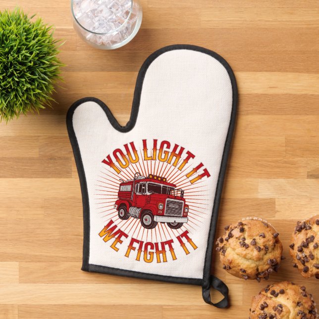 Funny Firehouse Kitchen Oven Mitt (Top down)