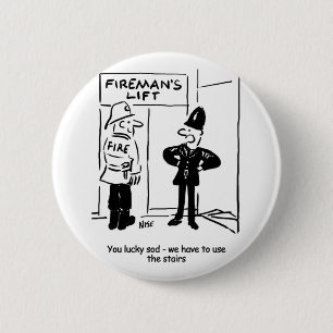 Funny Fireman Firefighter and Policeman Cartoon 6 Cm Round Badge