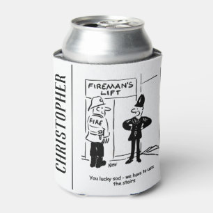 Funny Fireman Firefighter and Policeman Cartoon Can Cooler