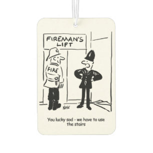 Funny Fireman Firefighter and Policeman Cartoon Car Air Freshener