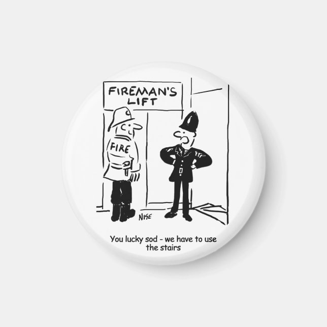 Funny Fireman Firefighter and Policeman Cartoon Magnet (Front)