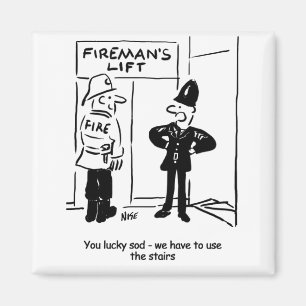 Funny Fireman Firefighter and Policeman Cartoon Magnet