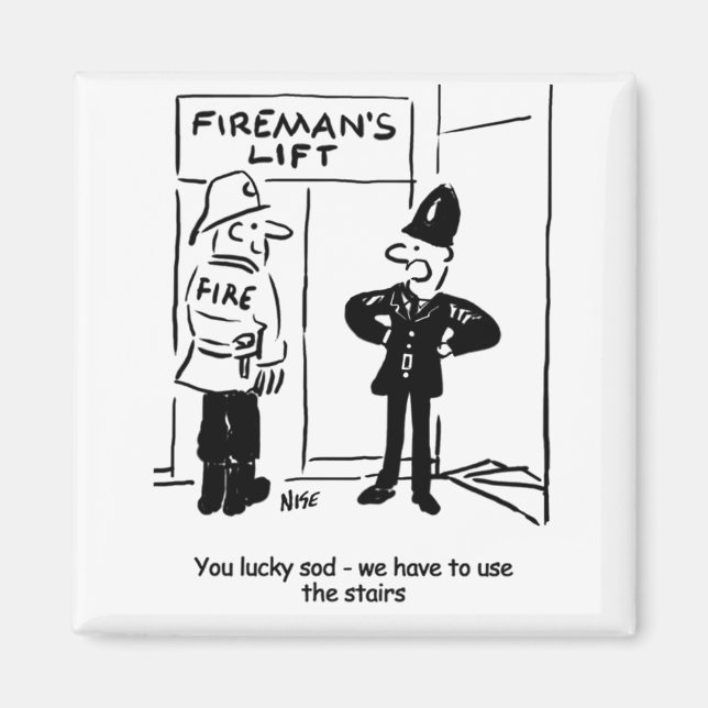 Funny Fireman Firefighter and Policeman Cartoon Magnet (Front)