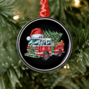 Funny Firetruck Santa Hat Christmas Tree Lights Metal Tree Decoration
