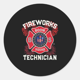 Funny firework technician boom squad safety classic round sticker
