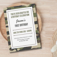 Funny First Birthday Military Green Camouflage Fun