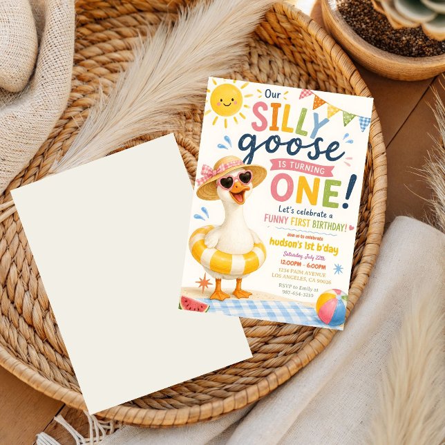 funny First Birthday summer one  silly goose  Invitation (Creator Uploaded)