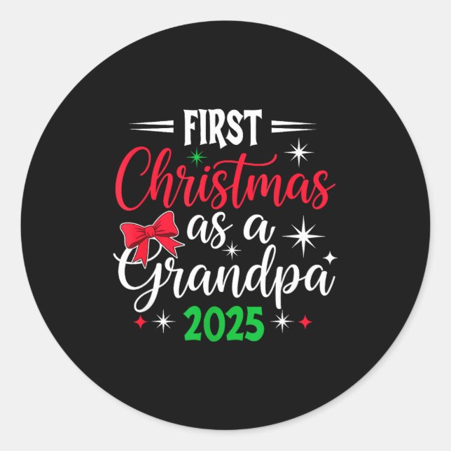 Funny First Christmas As Grandpa 2025 Matching Coq Classic Round Sticker (Front)