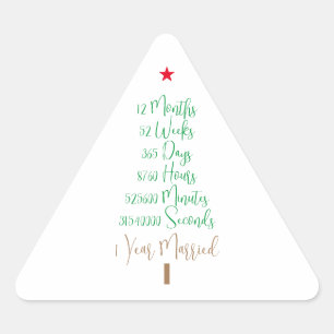 Funny First Christmas Married 1 Year Wed xmas Triangle Sticker