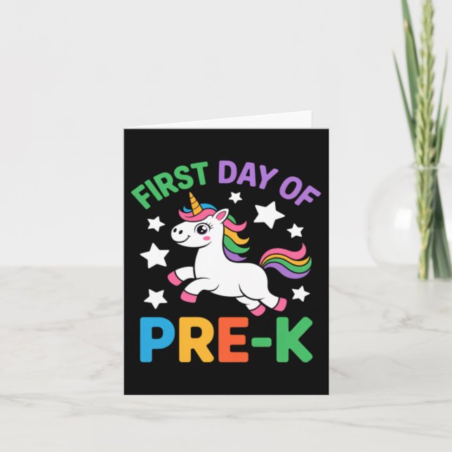 Funny First Day Of Pre-K Unicorn Back To School Card (Front)