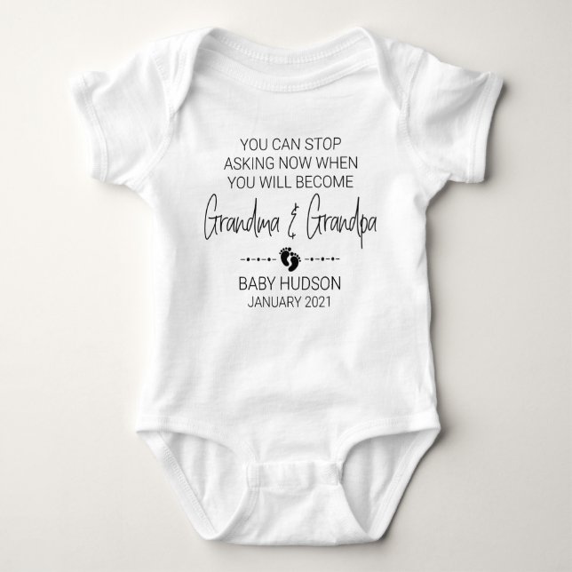 Funny First Grandchild Pregnancy Announcement Baby Bodysuit (Front)